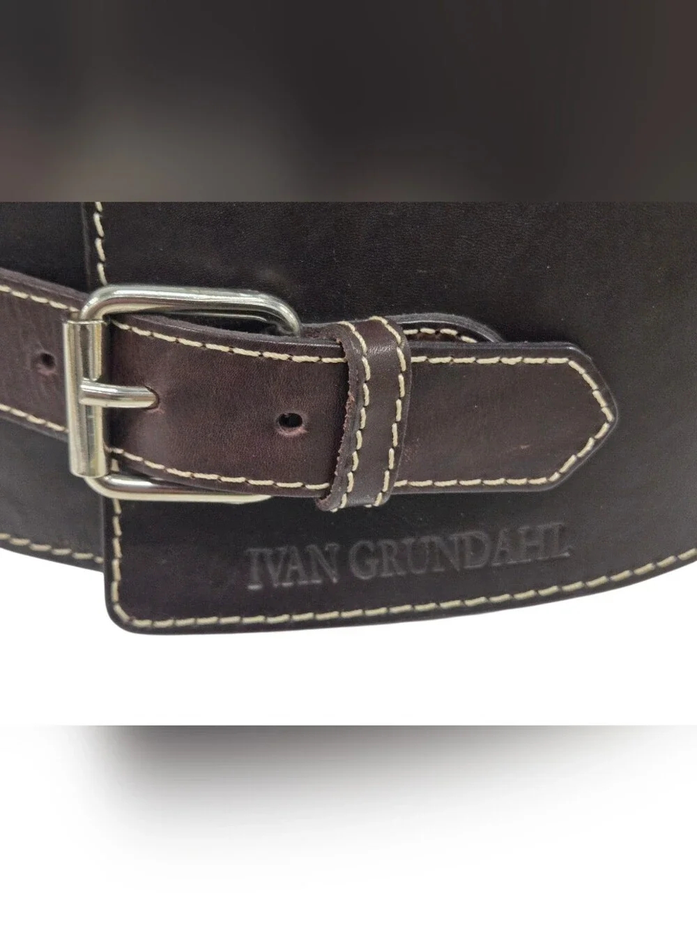 Ivan Grundahl‎ Dark Brown Leather Oversized Belt Sz 08